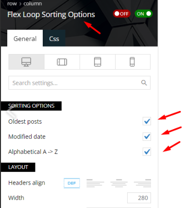 Flex Loop Sorting Options元素