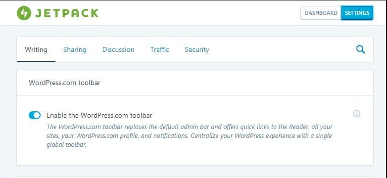 禁用“Enable the WordPress.com toolbar”模块