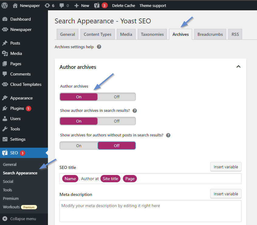 启用Author Archives选项