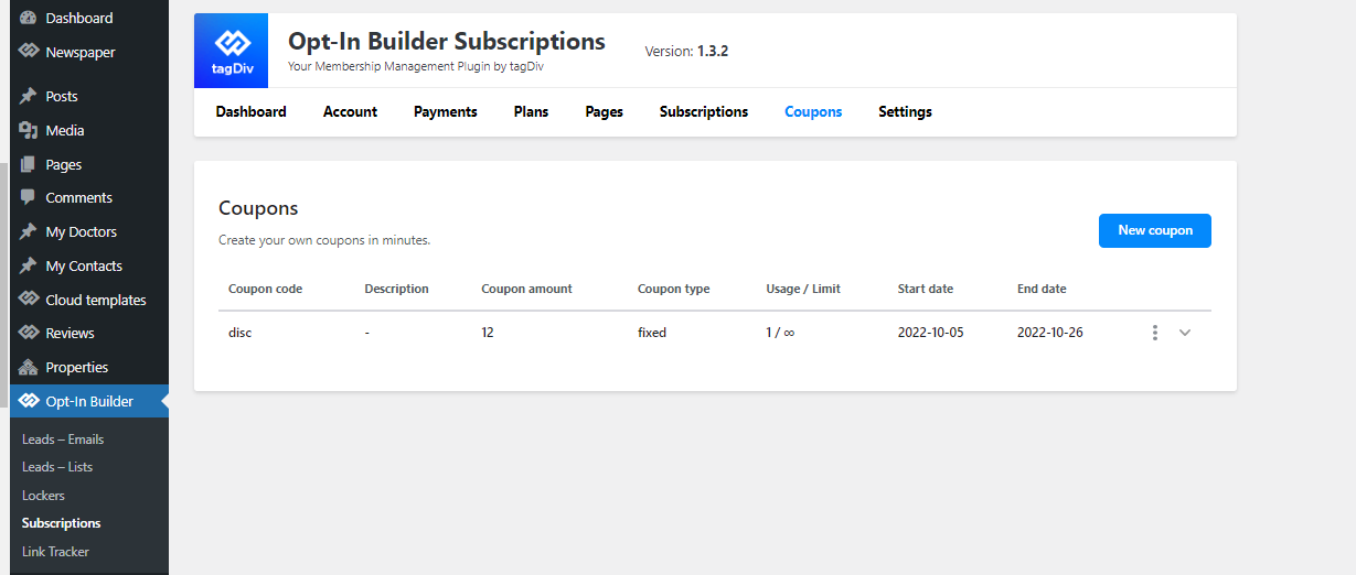 Opt-In Builder &gt; 订阅&gt;优惠券