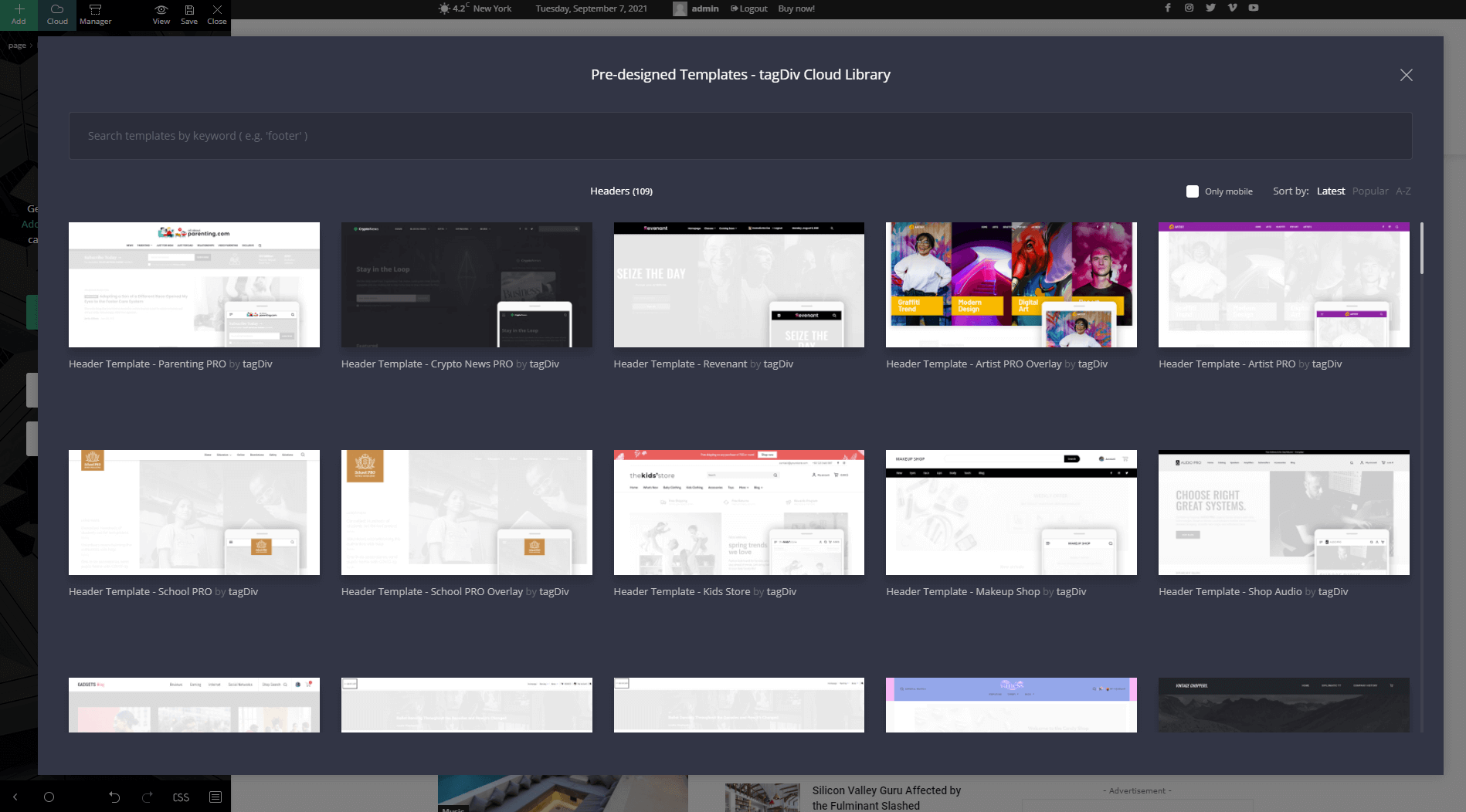 tagDiv Cloud Library页头模板